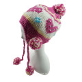 Forme o chapéu do coração do jacquard do gorro do beanie da menina com pom do pom